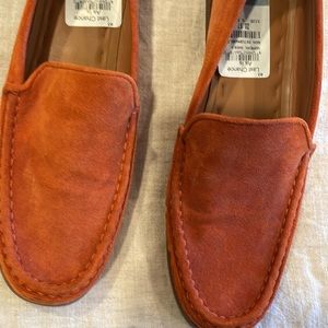 Orange leather Sarto loafers practically brand new